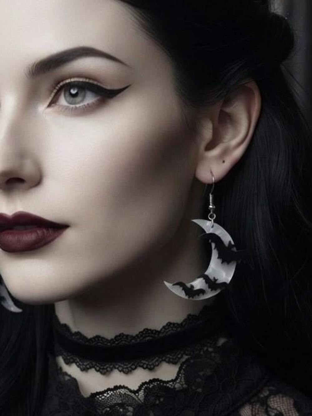 Crescent Moon Bat Acrylic Dangle Earrings Gothic Women Fashion Jewelry